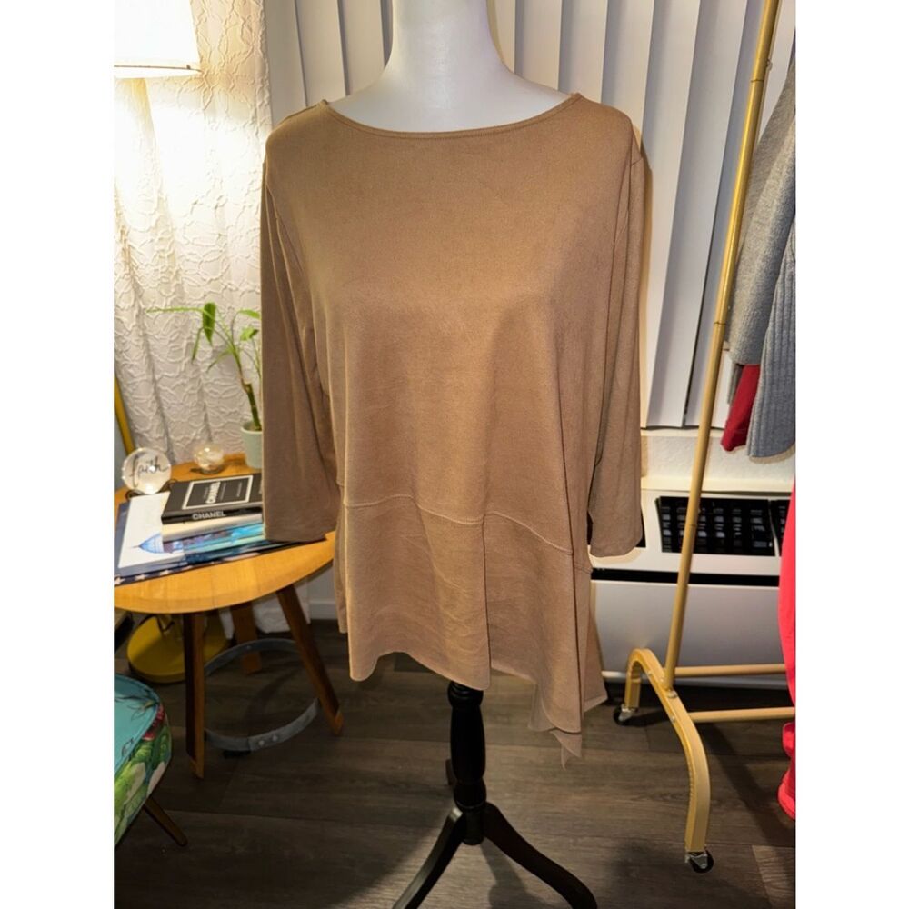 Chico's Soft Taupe Asymmetrical Boatneck Tunic
